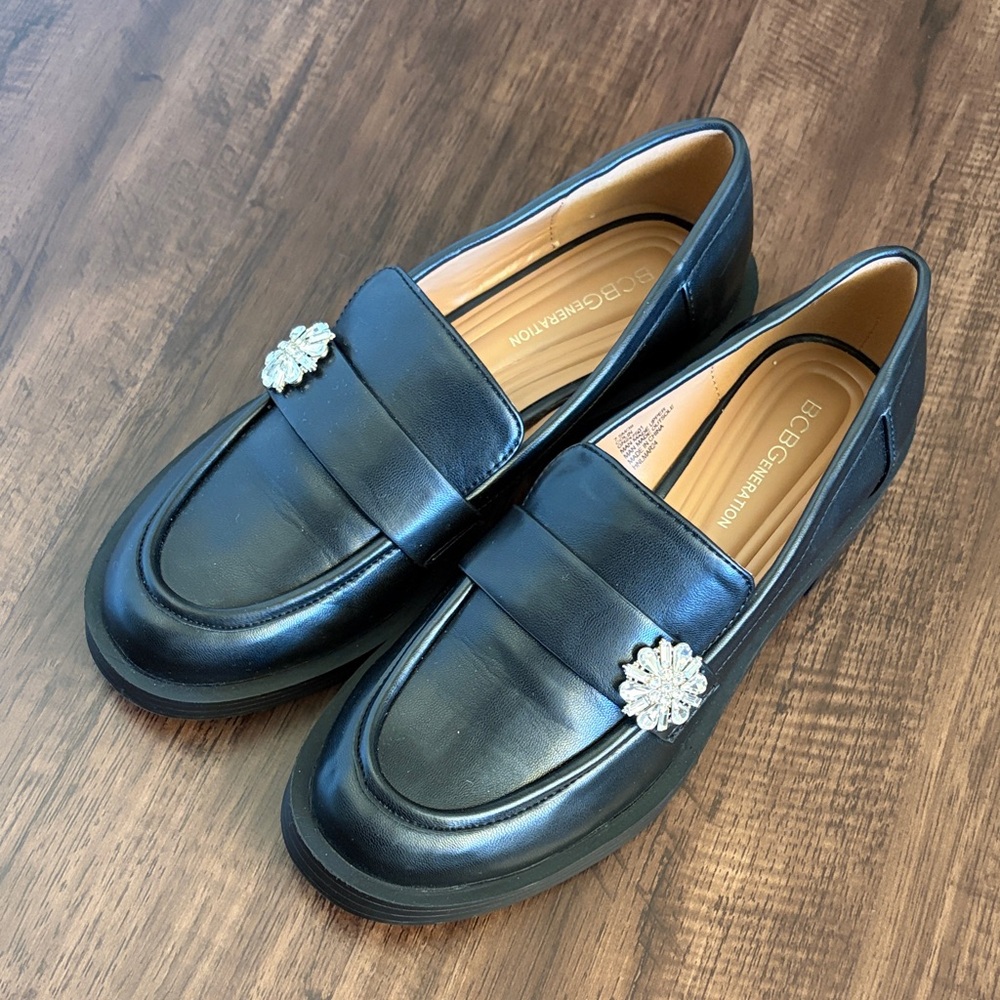 BCBGeneration Black Loafers with Silver Accent